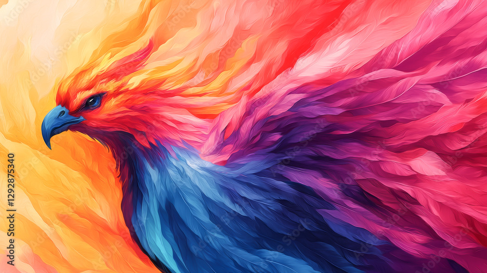 Obraz premium A vibrant and colorful digital painting of a mythical phoenix in flight.