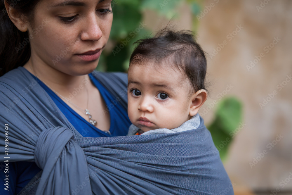 Fototapeta premium Single Mother Carrying Baby