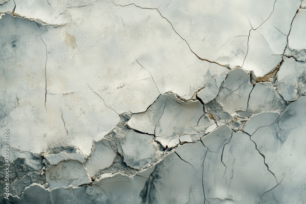 Obraz premium Expansive jagged fissures on a gray wall with cement covering Earthquake damage Blank space Textured backdrop