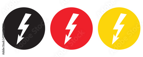 High voltage icons, high voltage warning sign isolated on white background.