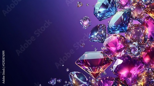 Vibrant Gemstones Cascading on Purple Background