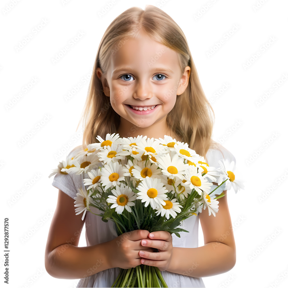 Cute Girl with Daisies on transparent background Cute Girl with Daisies on transparent background