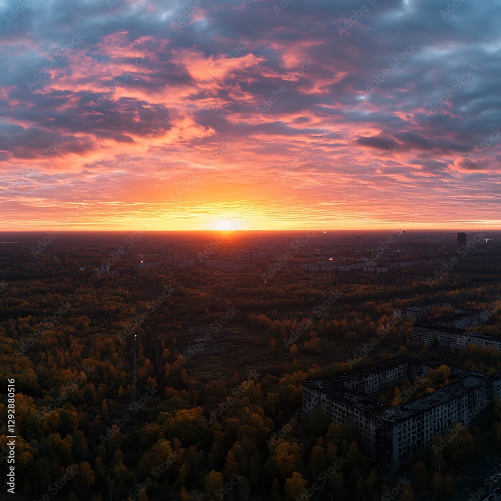 Obraz premium Cityscape sunrise aerial autumn clouds