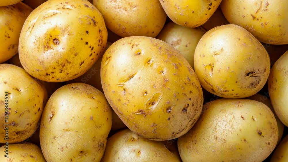 Freshly harvested golden potatoes ready for cooking or storage in a rustic kitchen setting Freshly harvested golden potatoes ready for cooking or storage in a rustic kitchen setting