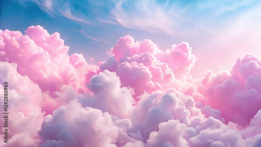 Fototapeta premium Clouds of Pink Fluffy Whiteness in Blue Sky, soft and fluffy