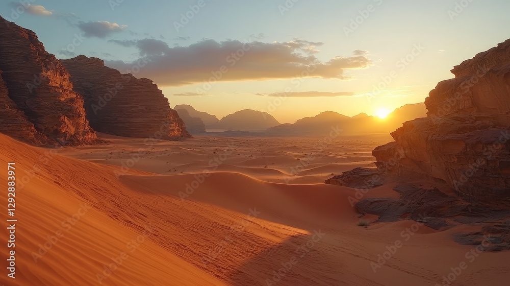 Naklejka premium a stunning desert landscape with rolling sand dunes at sunset