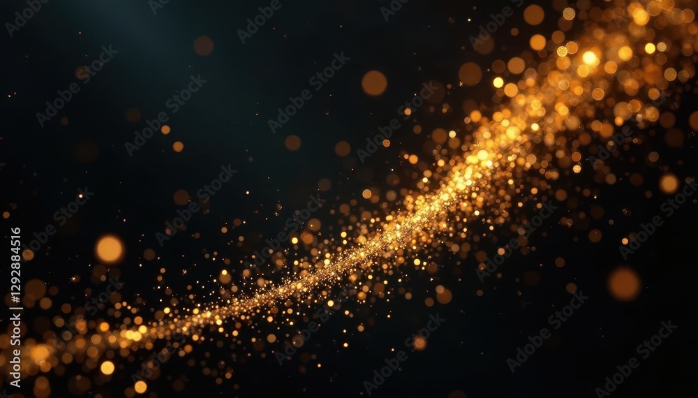 Fototapeta premium Golden shimmering strings against a deep black canvas, wire, glitter