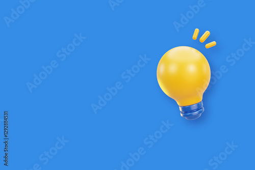 3D Light Bulb Icon With Isolated Blue Background
