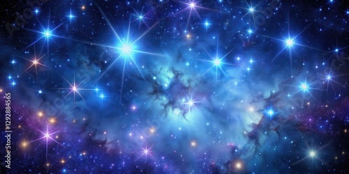 A cluster of stars twinkling in a vast dark canvas with shades of blue and purple hues surrounding them, creating an otherworldly atmosphere at night, stars, cosmos