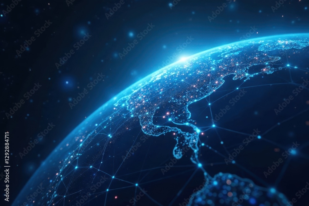 Obraz premium Interconnected world, blue planet, lines detail, world, planet