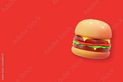 3D Burger Icon With Isolated Red Background