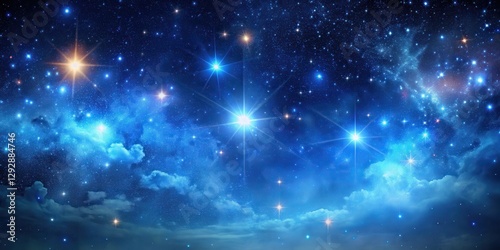 Cosmic View at Night Sky with Glowing Stars and Deep Blues, cosmos, space,  cosmos, space, glowing