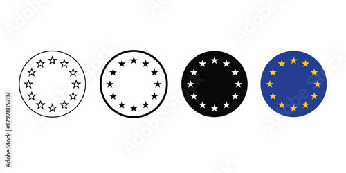 Flag of the European Union. EU flag. Flag icon. Gray line icon. Back icon. Line icon. Color icon. Circle icon flag. Digital illustration. Vector illustration.