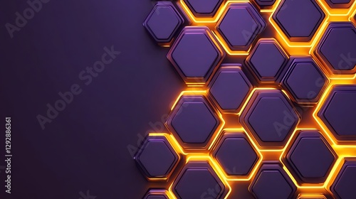 Abstract Hexagonal Pattern with Glowing Orange Lines