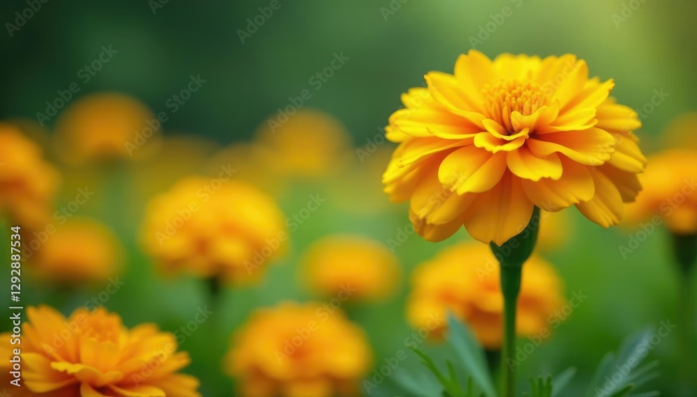 Marigold flowers swaying gently in the breeze, flower, yellow Marigold flowers swaying gently in the breeze, flower, yellow