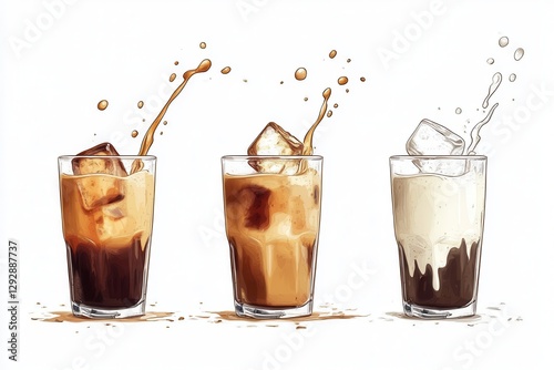 Making cold coffee drinks with milk cold brew and iced latte