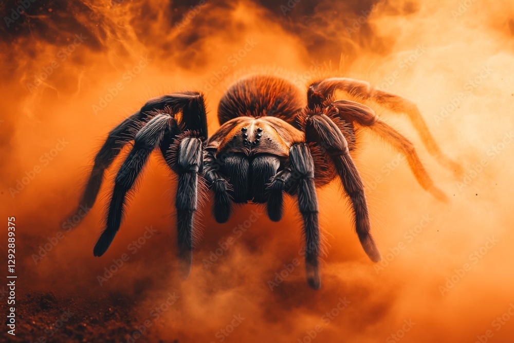 A clean silhouette of a tarantula overlaid with abstract patterns in muted earthy tones A clean silhouette of a tarantula overlaid with abstract patterns in muted earthy tones