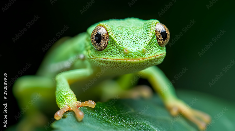 Obraz premium Green tree frog on leaf, rainforest, close-up, nature