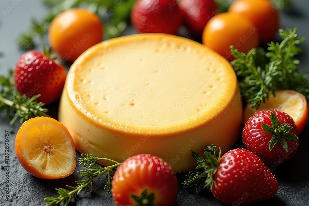 Artistic Cheese Arrangement with Fresh Herbs and Fruits Artistic Cheese Arrangement with Fresh Herbs and Fruits