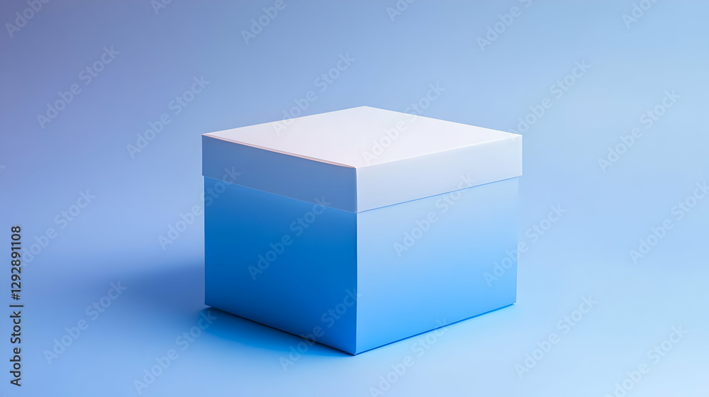Fototapeta premium A minimalist blue gradient box on a soft blue background, perfect for product packaging or branding designs.