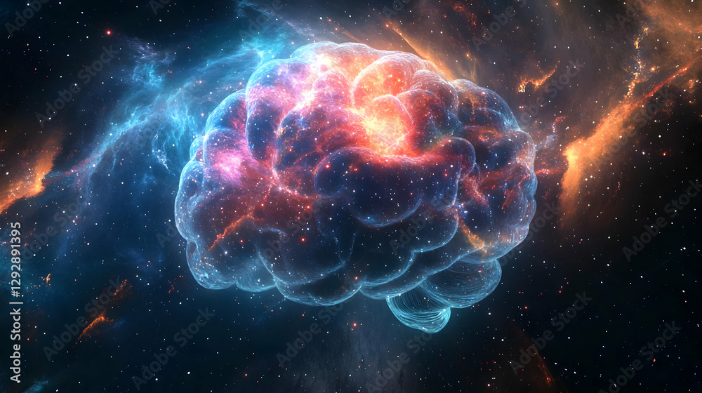 A stunning visualization of a brain in space, blending cosmic elements with a colorful nebula background. A stunning visualization of a brain in space, blending cosmic elements with a colorful nebula background.