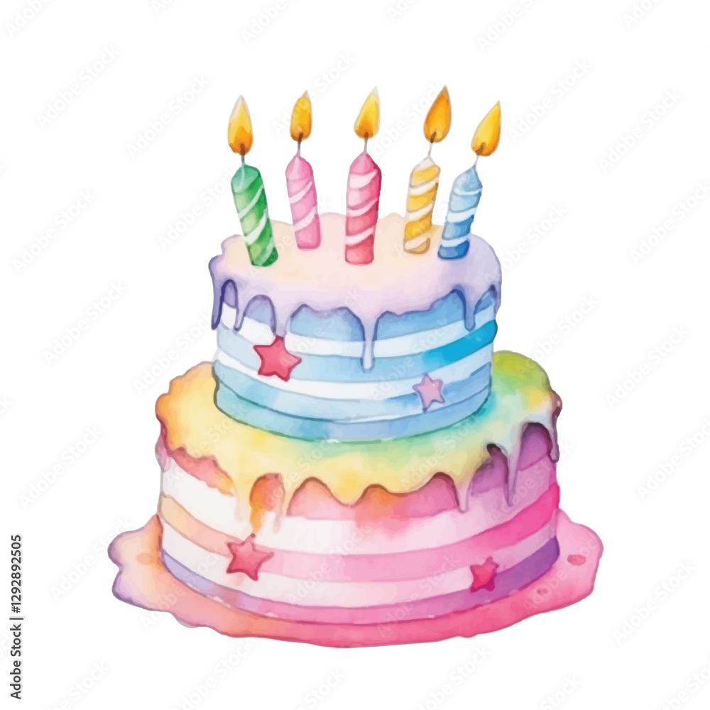 watercolors Cute birthday cake party illustration watercolors Cute birthday cake party illustration