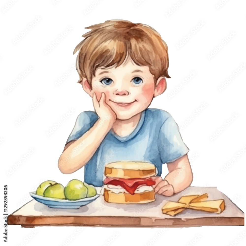 watercolors Cute boy in sandwich cartoon illustration watercolors Cute boy in sandwich cartoon illustration