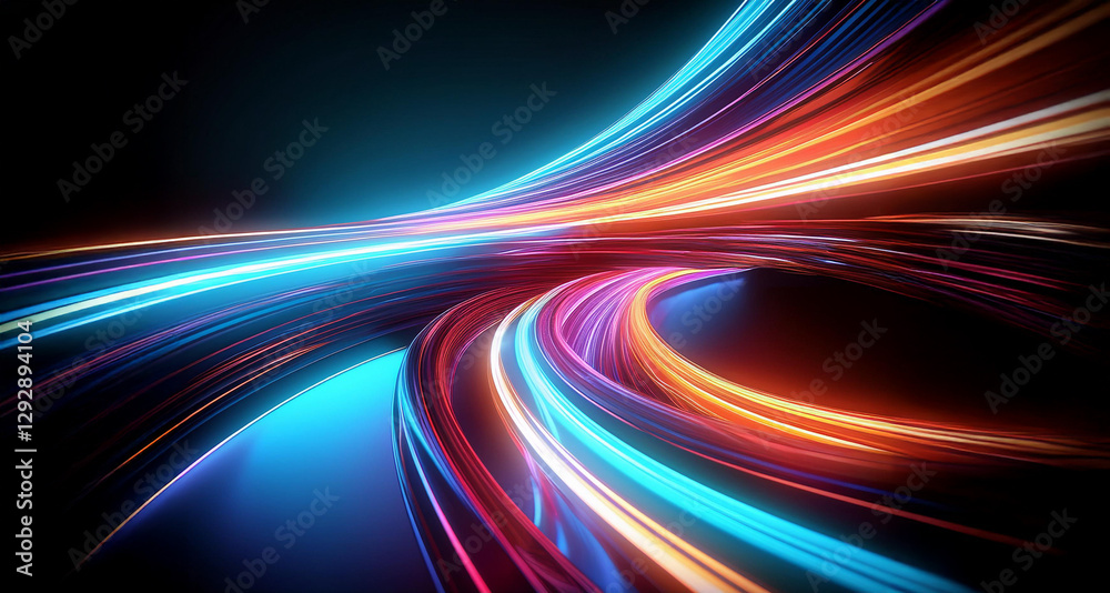 Obraz premium 躍動感のあるネオンリング、チューブ アブストラクト（生成AI、generated by AI） 