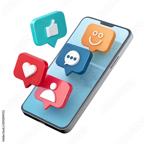 popular 3d social media icons coming out of phone