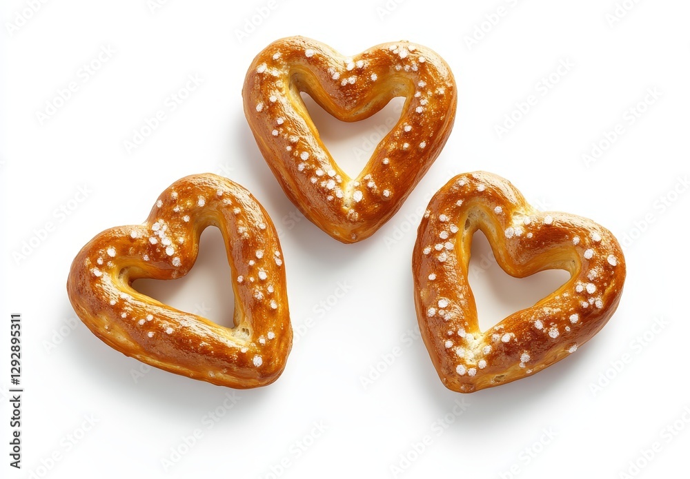 A realistic clip art of three small pretzels arranged in the shape of hearts, set against a white background for easy cut-out. A realistic clip art of three small pretzels arranged in the shape of hearts, set against a white background for easy cut-out.