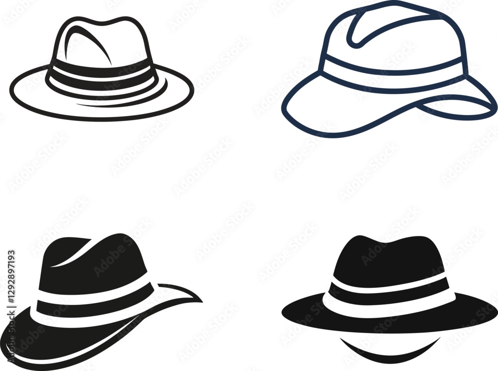 Hat Silhouette Icon Set – Stylish Headwear Vector Illustration ,Hat Silhouette Icon Set Illustration, Father's Day Elements Silhouette Vector Icon Illustration Set.