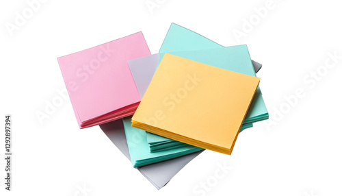bundle of pieces of blank sticky note paper isolated on transparent background