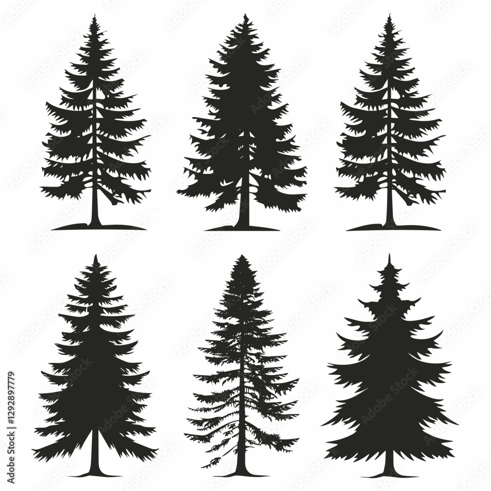 Obraz premium Set of pine tree silhouette vector clipart