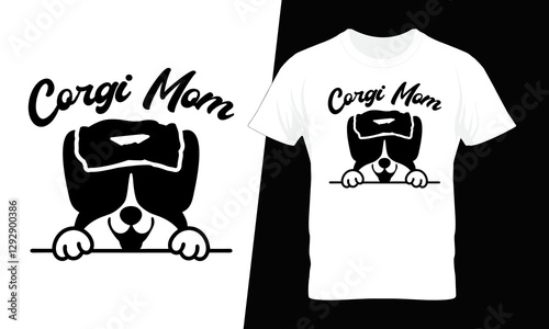 Corgi mom black and white illustration for t-shirts, mugs, prints, posters, etc