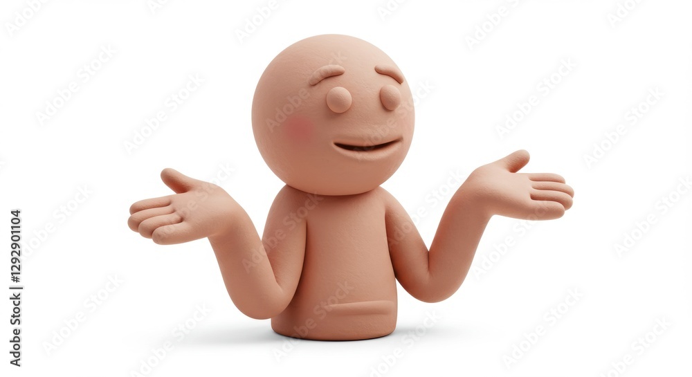 A playful clay figure with a smiling expression, shrugging its shoulders in a minimalist setting - shrug emoji A playful clay figure with a smiling expression, shrugging its shoulders in a minimalist setting - shrug emoji
