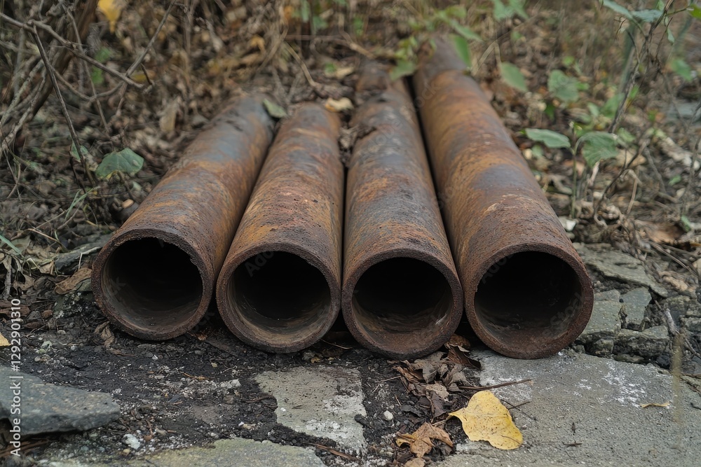 Picture of aged iron water pipes for public use