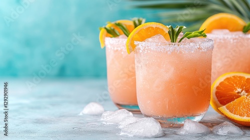 Refreshing cocktails on teal background photo