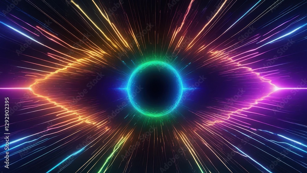 Obraz premium Dynamic abstract eye design with colorful light rays digital art vivid environment futuristic viewpoint