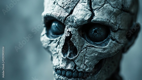 Scary and creepy male monster with gouged eyes looking like a skull