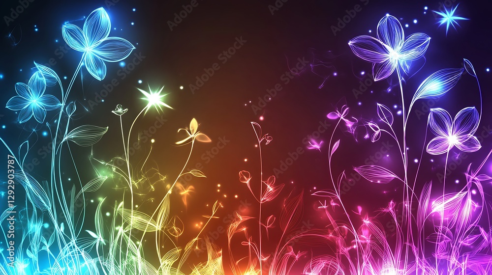 Glowing Neon Flowers Illuminate A Dark Fantasy Garden Glowing Neon Flowers Illuminate A Dark Fantasy Garden