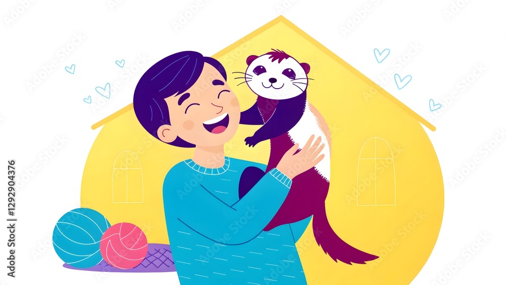 National Ferret Concept. A boy's joyous embrace of his ferret, pure love and happiness abound! National Ferret Concept. A boy's joyous embrace of his ferret, pure love and happiness abound!