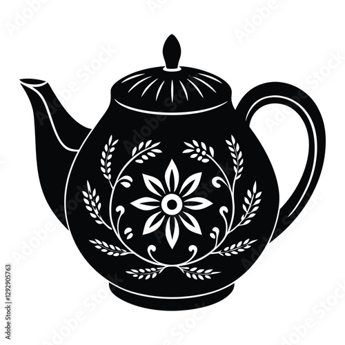 ceramic teapot isolated on silhouette vector on white background.