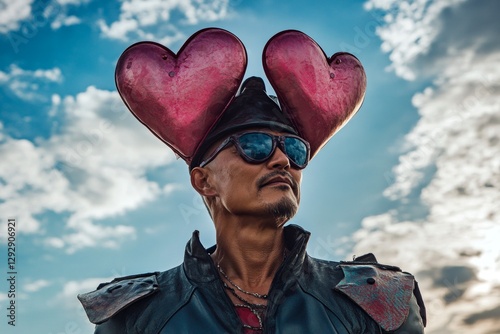Love confession. Commercial concept. Valentine's day greeting from man or for man: extraordinary noticeable image of loving asian midlife man. Love in the air. Sweet romance.