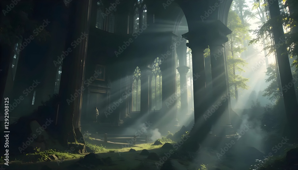 Obraz premium Sunbeams Pierce Forgotten Cathedral