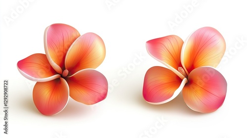 The image shows two Plumeria flowers isolated on a white background. Frangipani Design Element