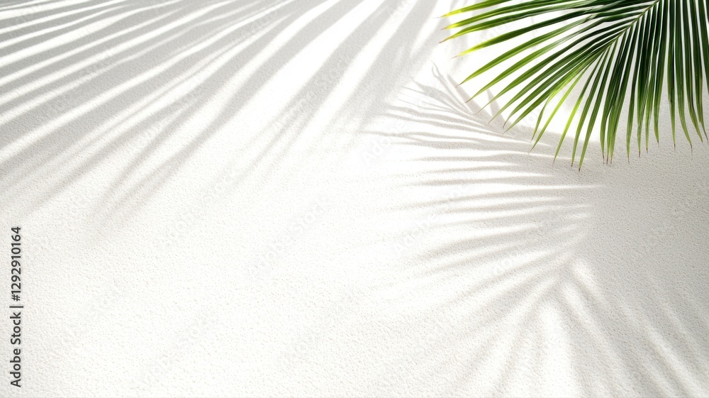 Palm leaf shadows on a white wall creating a tropical and minimalist aesthetic. Palm leaf shadows on a white wall creating a tropical and minimalist aesthetic.