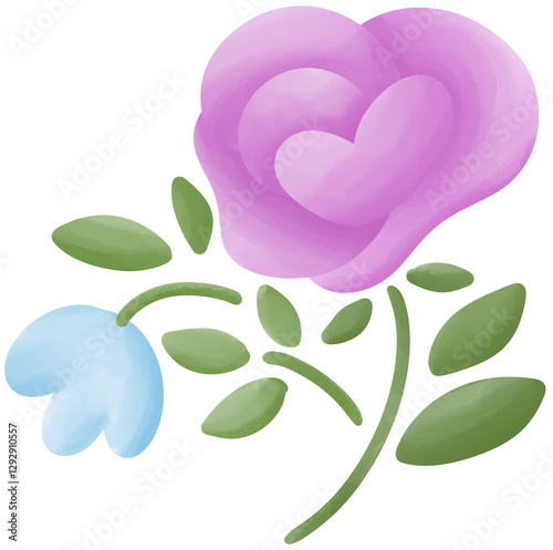 Illustration of a small purple rose blooming.
