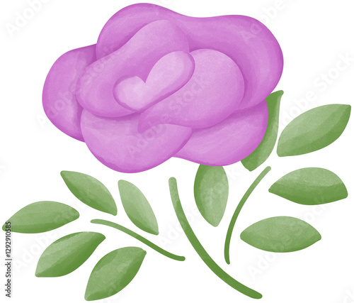 Illustration of a small purple rose blooming.