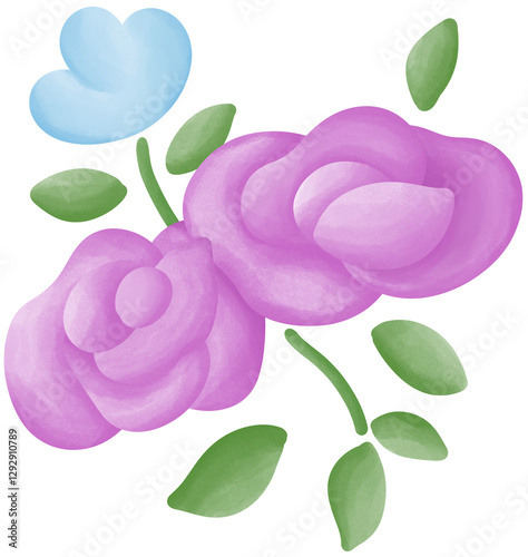Illustration of a small purple rose blooming.