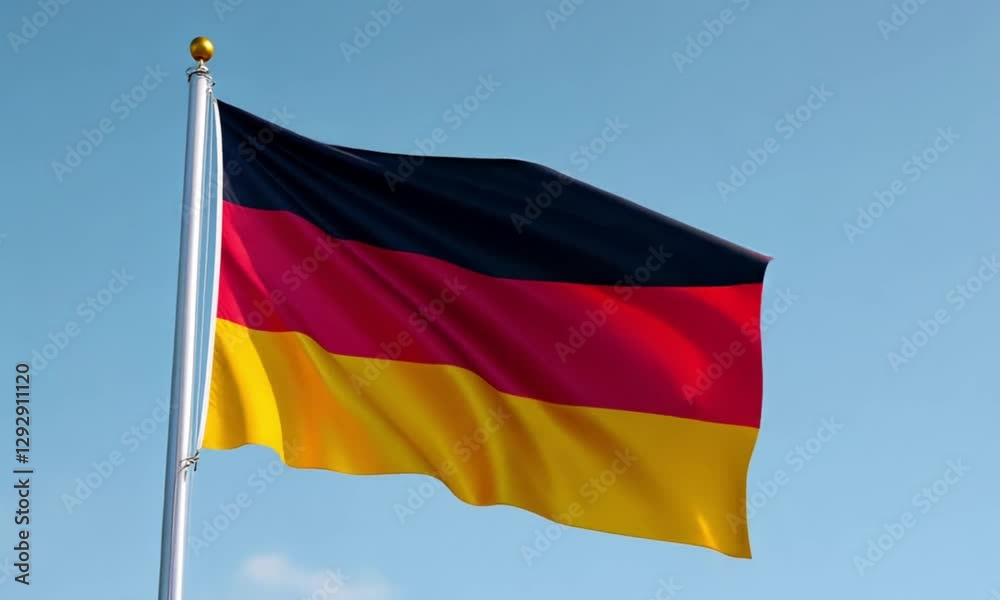 Germany flag waving in the wind. German flag waving in the wind suitable for patriotic designs, travel brochures, educational materials, cultural presentations, historical publications, national pride Germany flag waving in the wind. German flag waving in the wind suitable for patriotic designs, travel brochures, educational materials, cultural presentations, historical publications, national pride